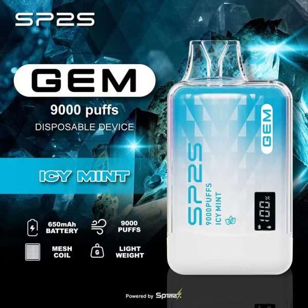 SP2S 思博瑞 GEM9000 拋棄式電子煙,水晶外殼設計,9000 口長效續航 薄荷