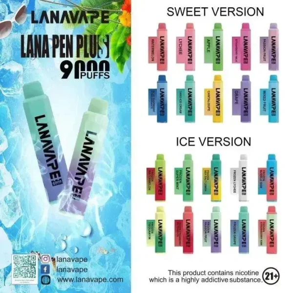 LANA拉娜9000口拋棄式電子煙｜15ML大容量 Mesh霧化 Type-C補電 高口數一次性電子煙