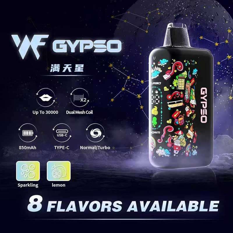 GYPSO滿天星30000口拋棄式電子煙Normal與Turbo雙模式切換鍵與Dual Mesh雙網芯結構示意圖