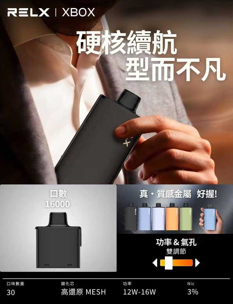 RELX悅刻X-BOX電子煙完整包裝內容物,含主機彈艙與USB-C充電線